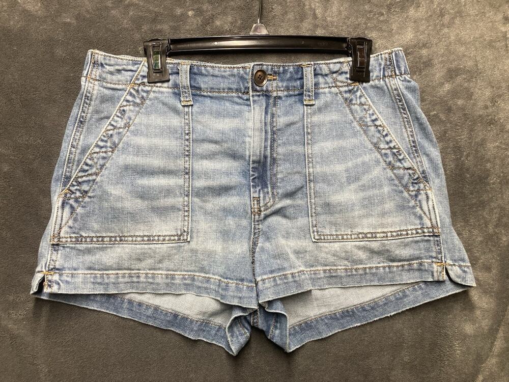 Aerie Wander Denim Utility Shorts Woman Light Wash Boho Slouchy Elastic Back M